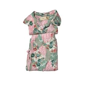 Papinelle Pajama Set Medium Pink Green Floral Paisley Patchwork Cotton Viscose